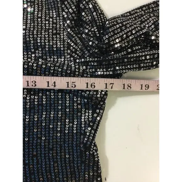 LULU'S SZ L Exquisite Glow Black and Silver Sequin Tie-Back Top Bouse NEW B86 - Picture 6 of 8
